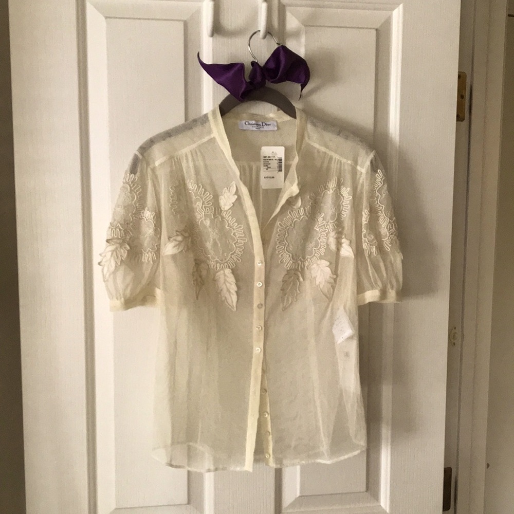 New Christian Dior Tulle Top with Brocade Details.